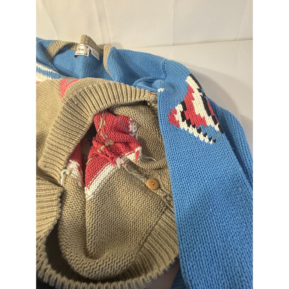 Sharon Young Coastal Fish Shell Knit Cardigan Cotton Sweater Medium - Picture 8 of 13